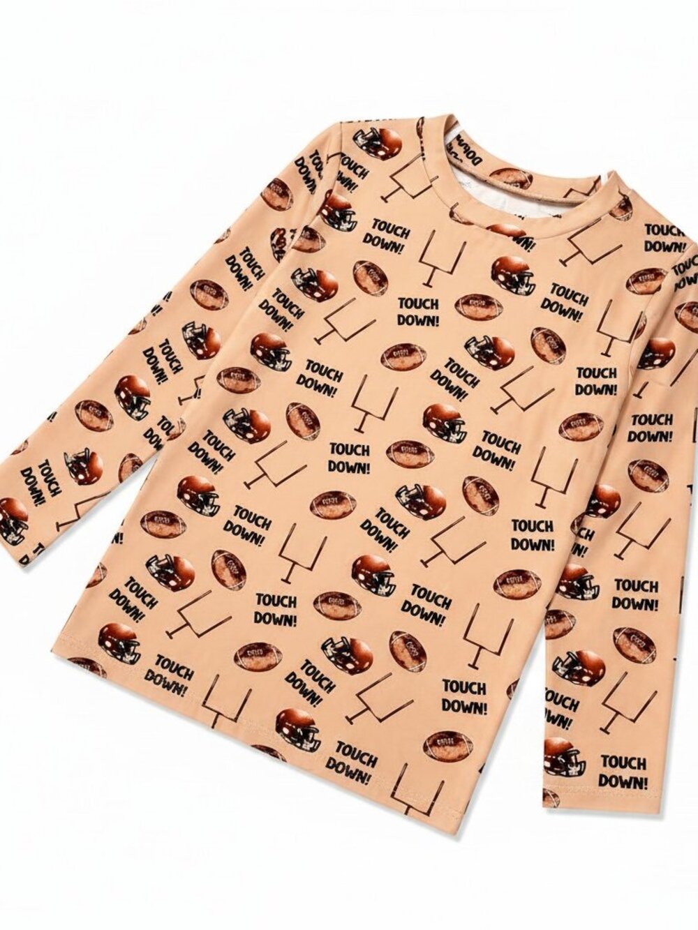 Minikin Mischief Kids Tan Football Touch Down Bamboo Long Sleeve Tee 4T NEW